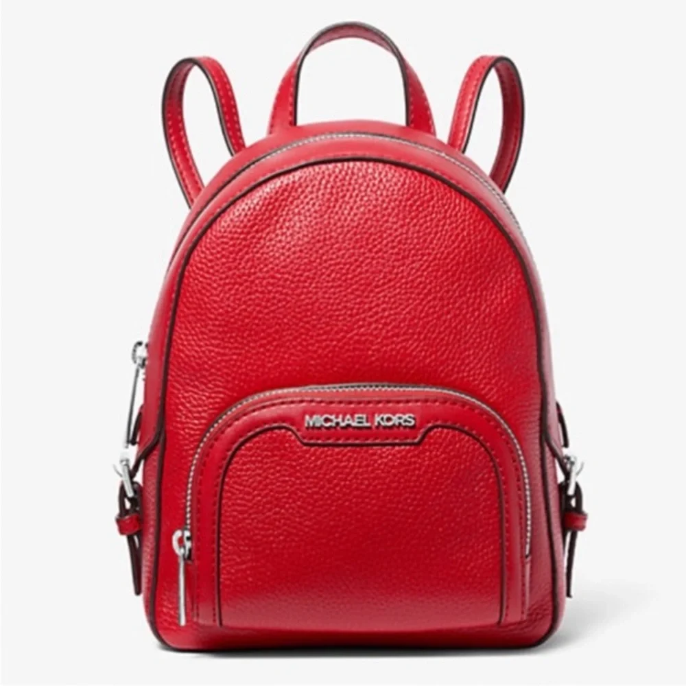 Michael Kors Bright Red Extra-Small Pebbled Leather Convertible Backpack
